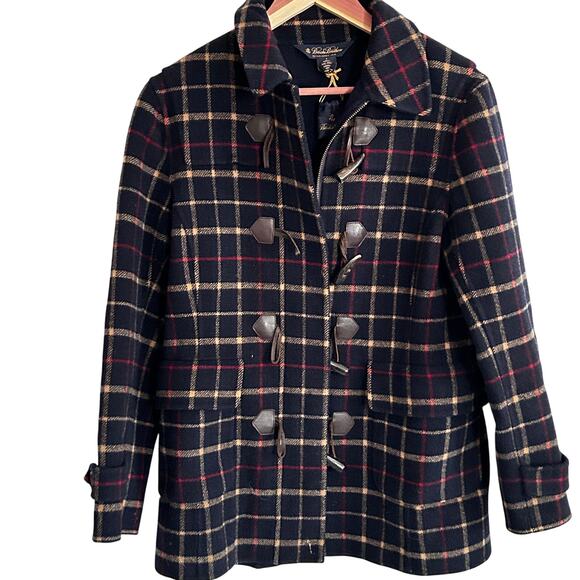 Brooks Brothers Wool Plaid Duffel Coat 2 XS Blue Red Yellow Academia Prep Toggle - Picture 1 of 6